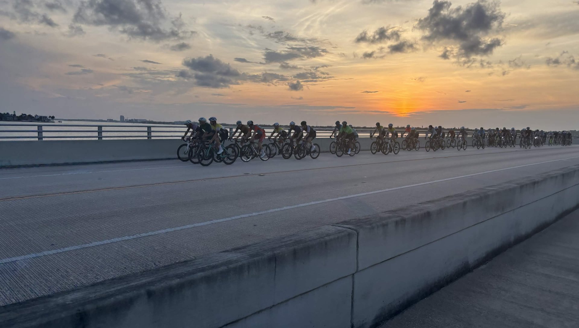 Sunrise over a Florida causeway above the bay