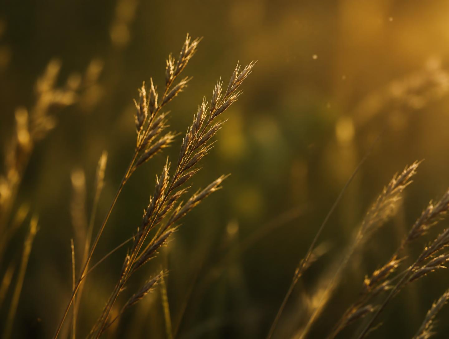 Golden dry grass seed heads catching warm low light.